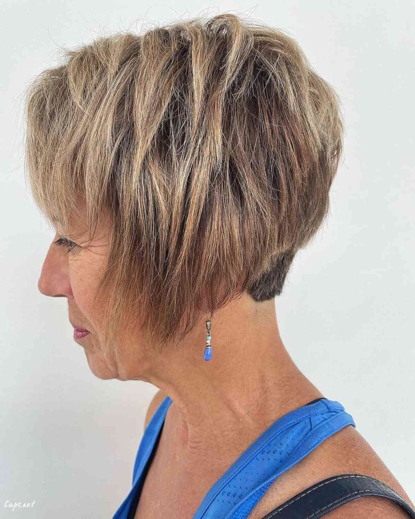 short stacked choppy cut with highlights