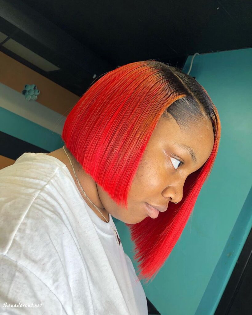 sleek razor red bob wig for black woman