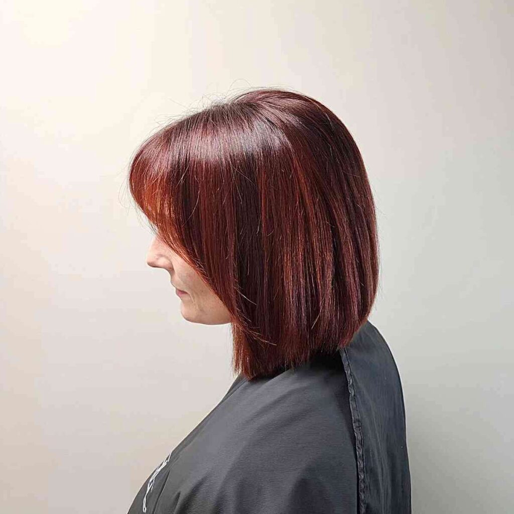 copper red italian bob with side fringe