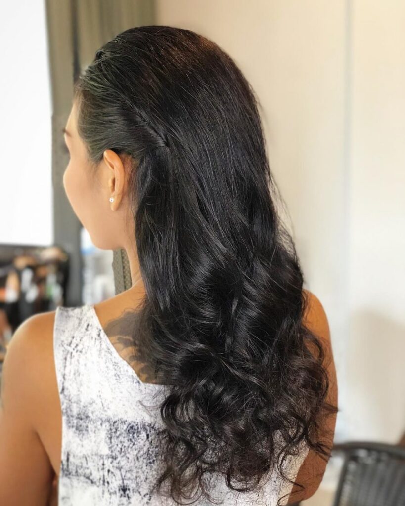 long jet black curls for an evening out party hairstyles