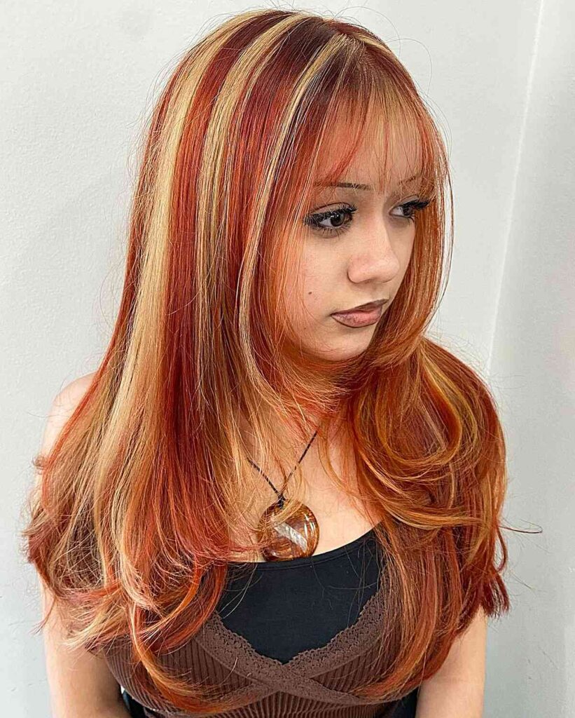 90s copper and blonde chunky highlights