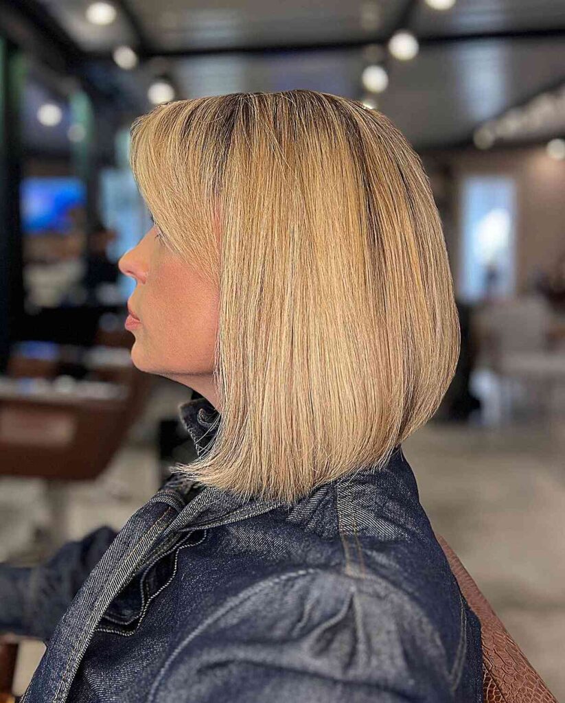 90s inspired blonde lob with graduated layers