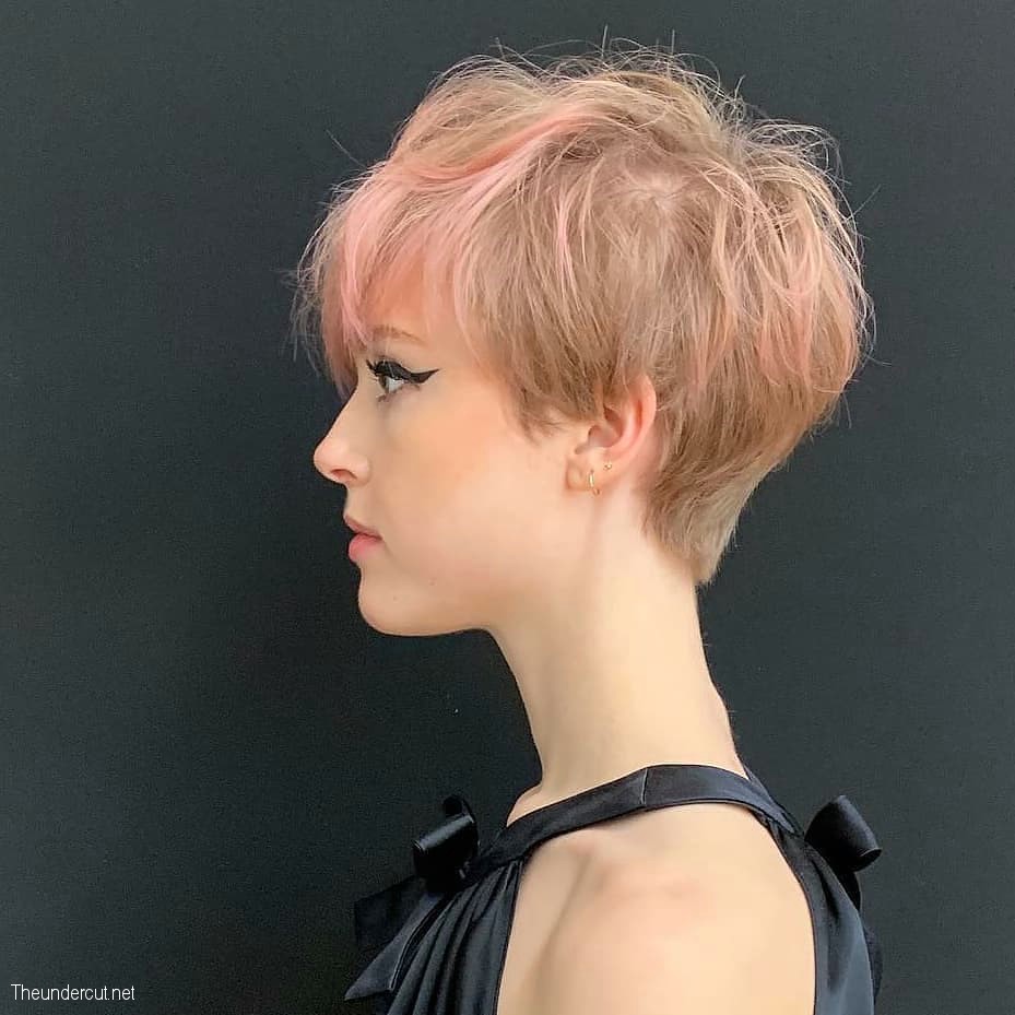 Blonde And Pink Duo Pixie Hair With Bangs