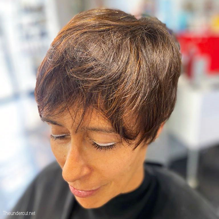 Brown Color Pixie Hair With Bangs