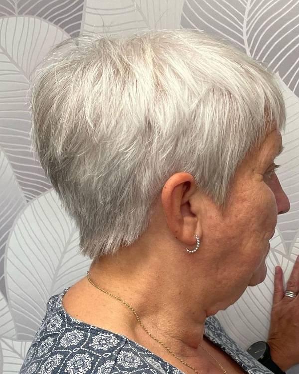 Grey Pixie Haircut for Chubby Women Over 60