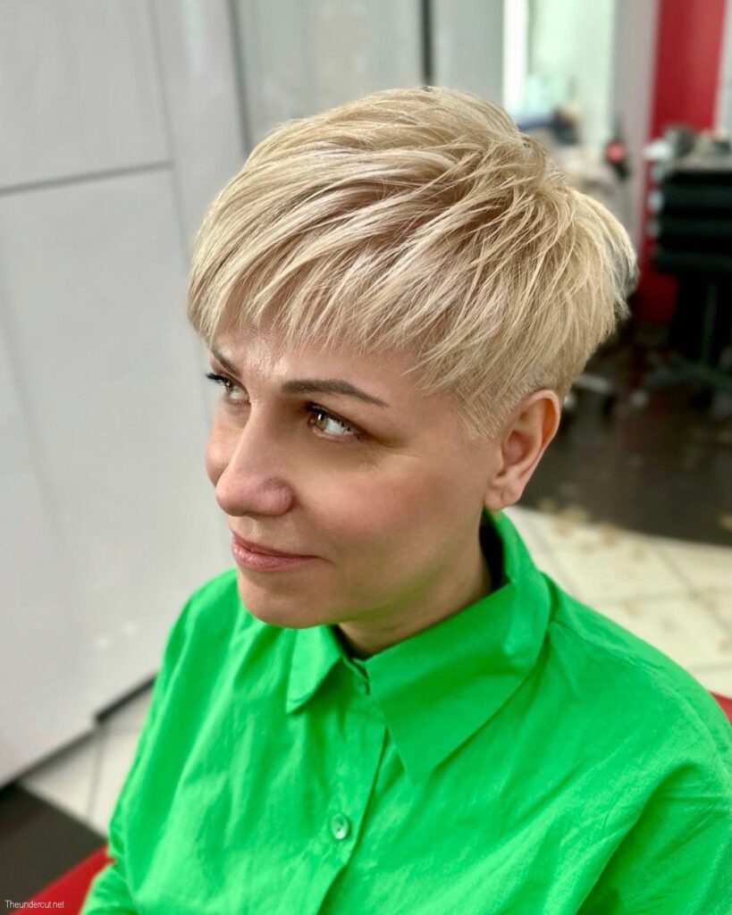 Yellow Toned Pixie Hair With Bangs