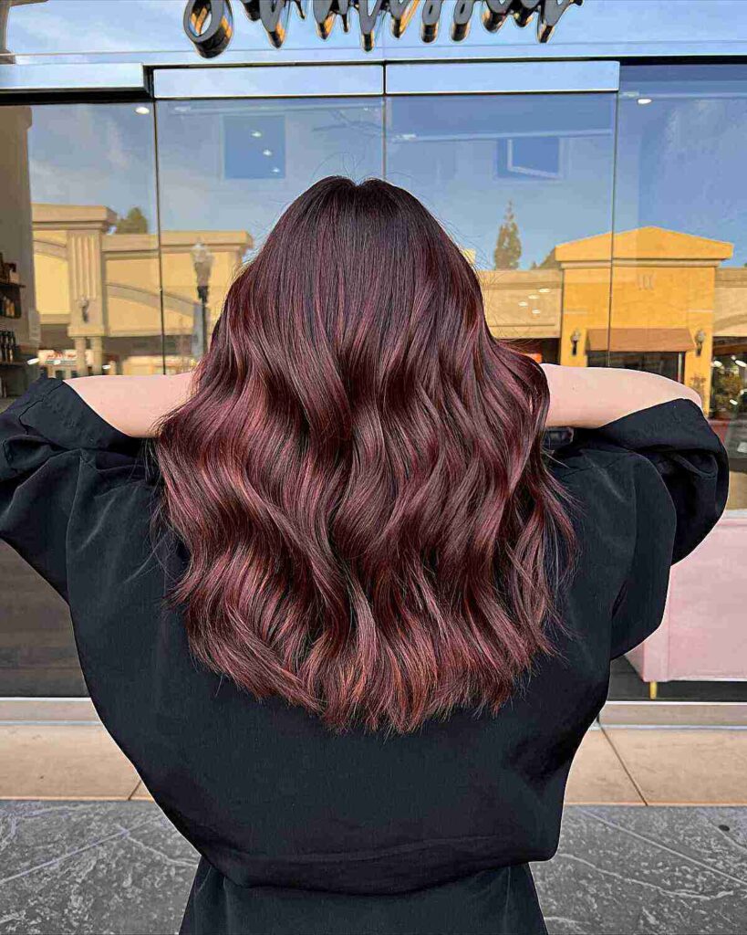 deep red brunette hair with dimension