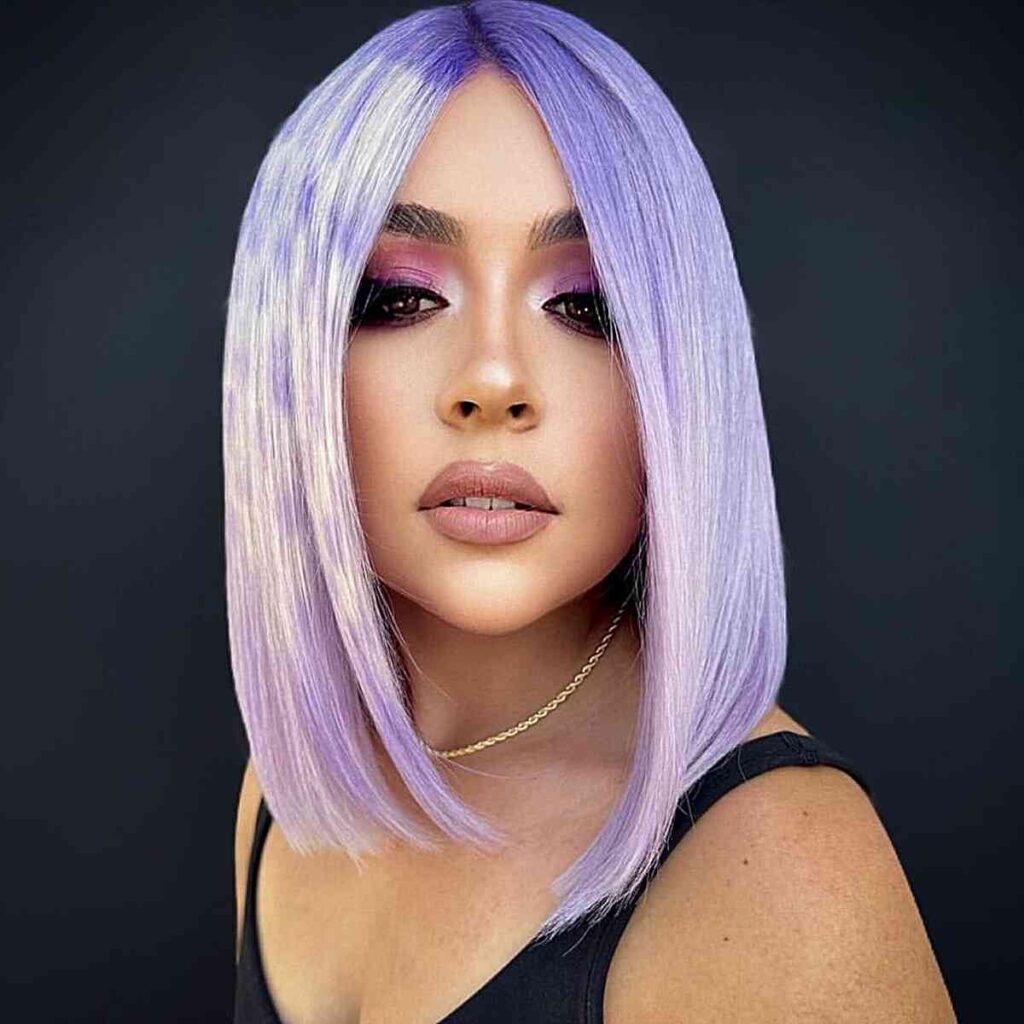 easy lavender straight long bob for a rave party