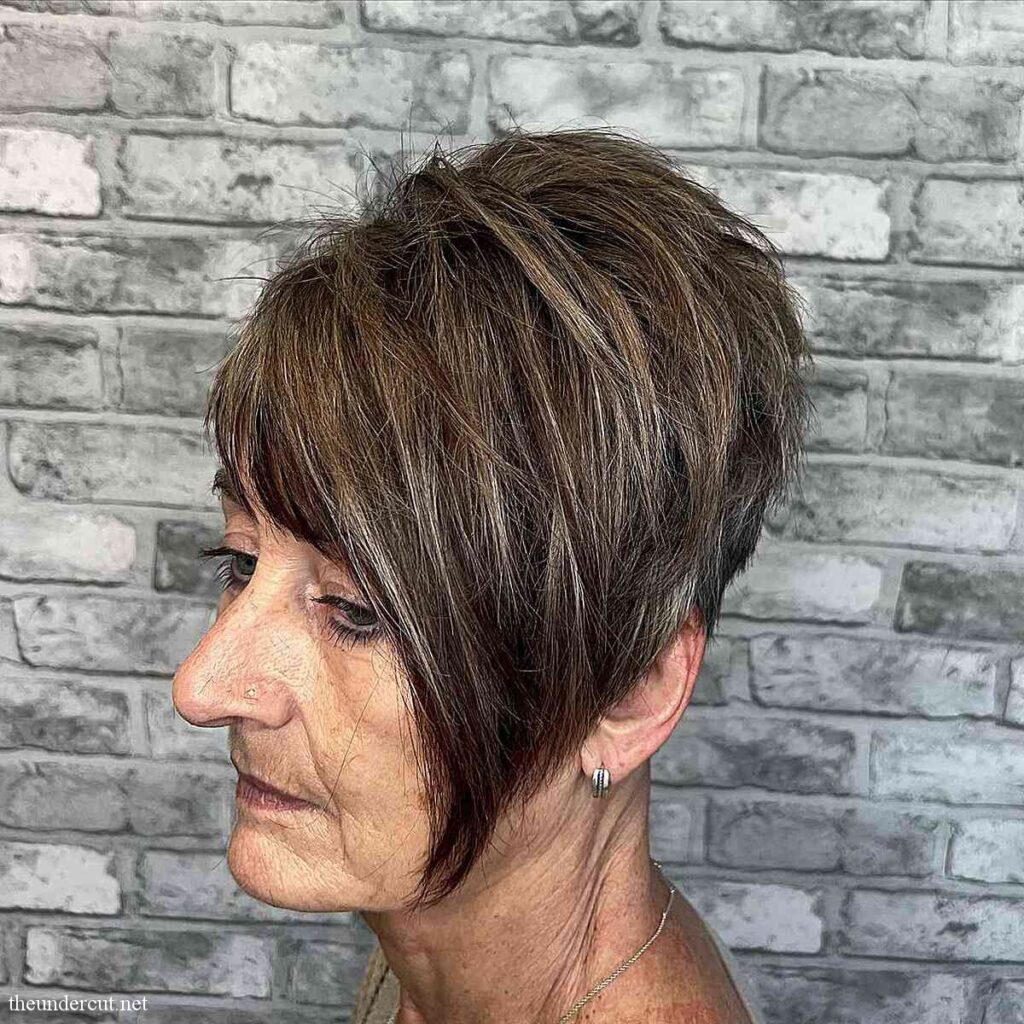 edgy long pixie with tapered nape for women over 60 with thick hair