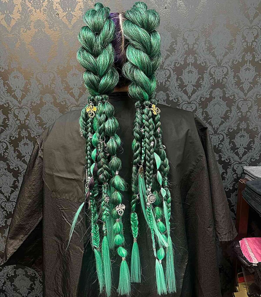 festival green braids with embellishments