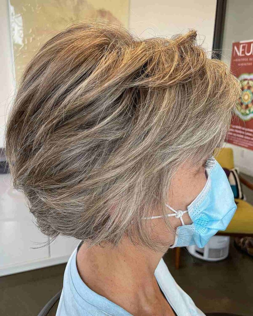 heavily layered chin length hair for an old woman