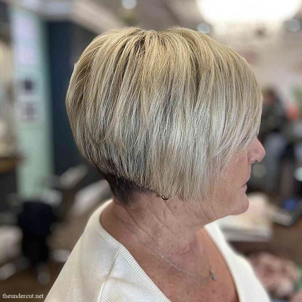 jaw length bob with undercut on ladies over 60 with thick hair