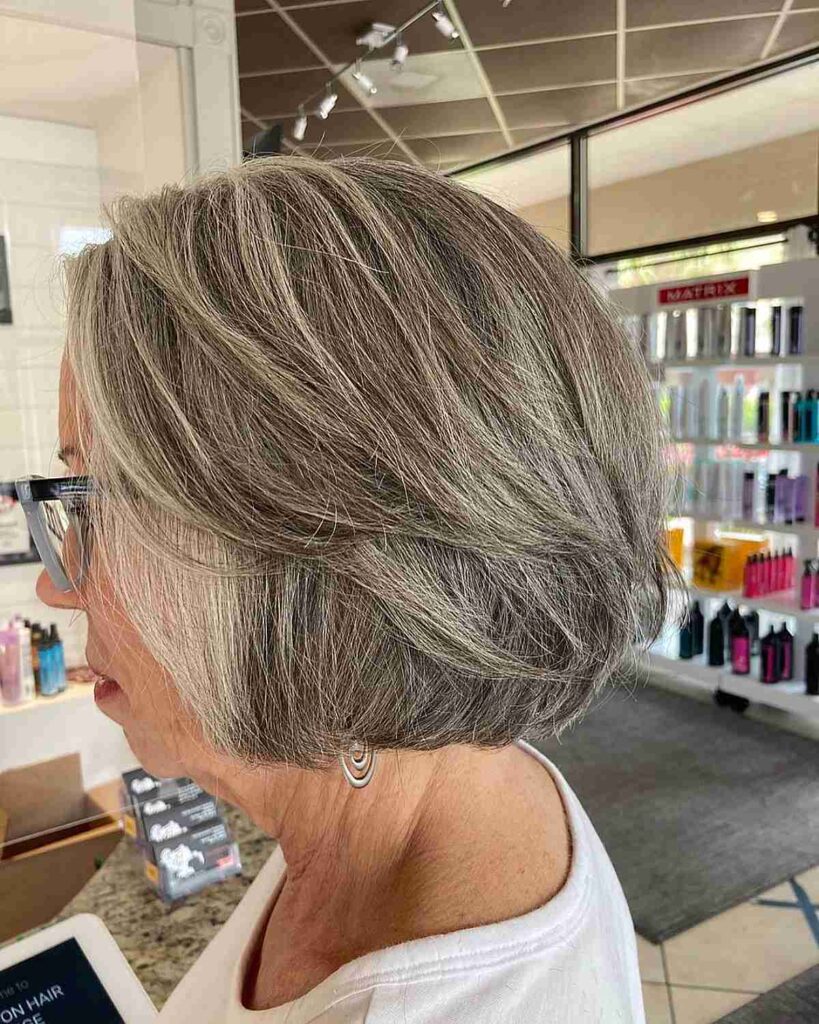 jaw length razored bob with layering for old women