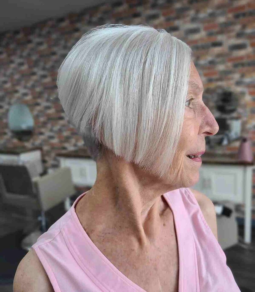 jaw length stacked cut with nape undercut for old women