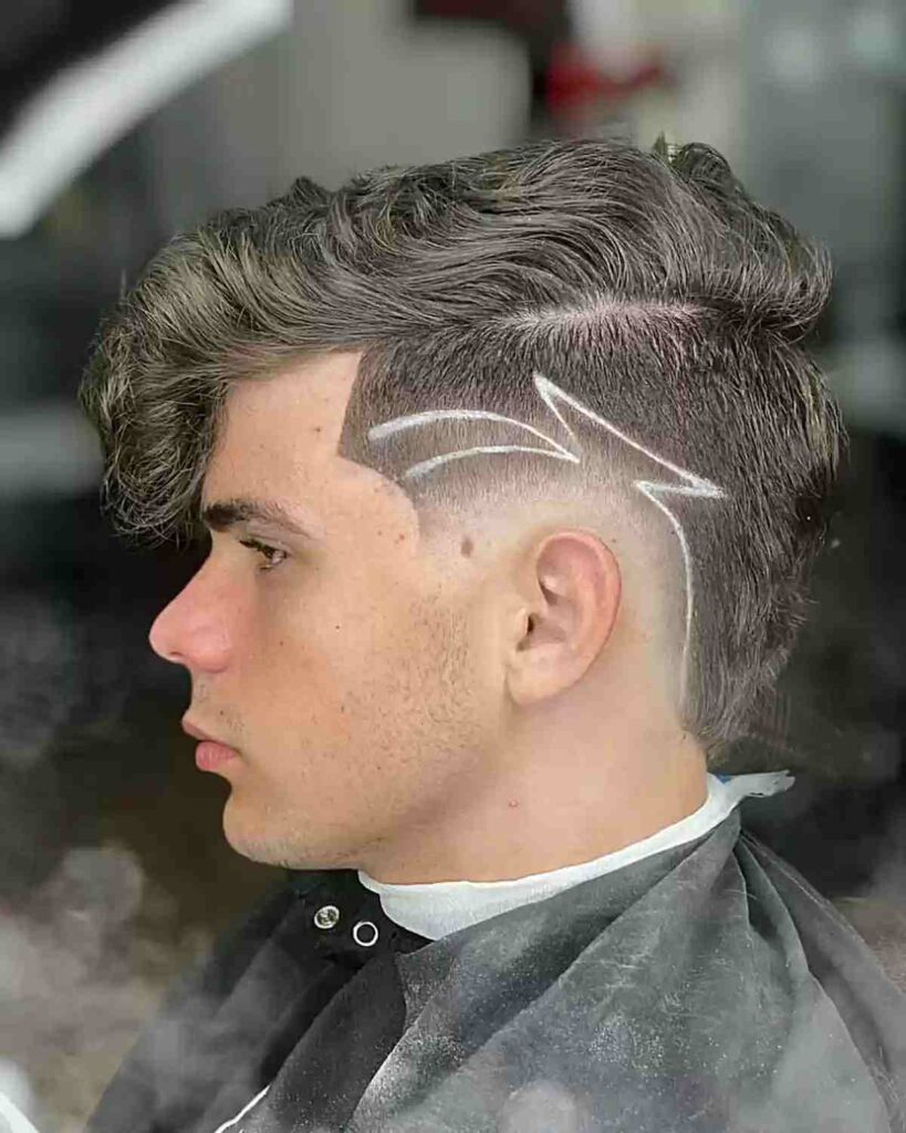 low burst fade line design for wavy hair for boys