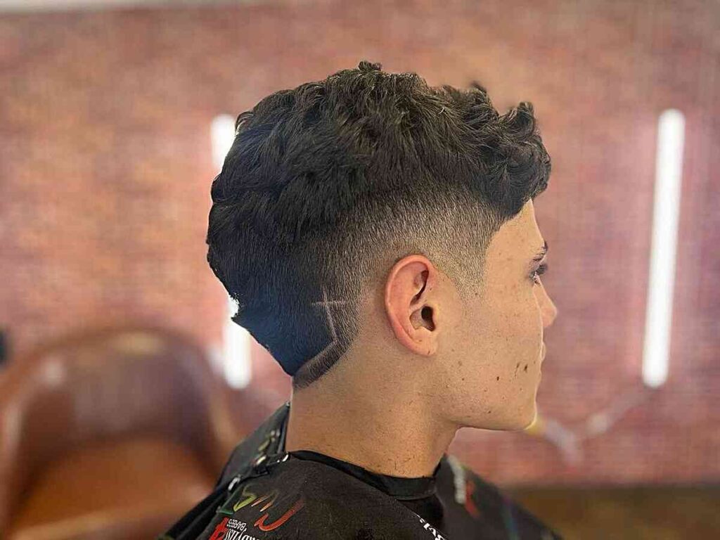 low burst faded cut with hair designs for men