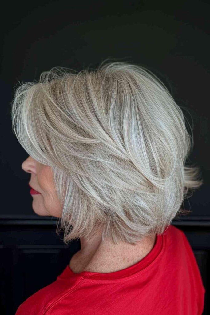 low maintenance bob with soft swoopy layers for older women