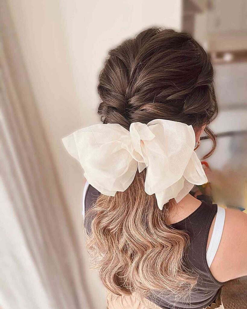 low textured pony with ivory bow for festival events