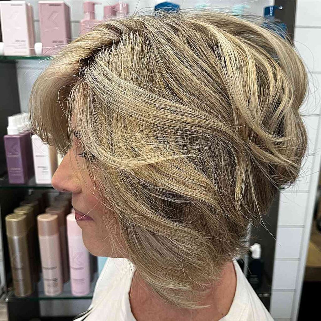 short layered a line bob with lowlights for old ladies