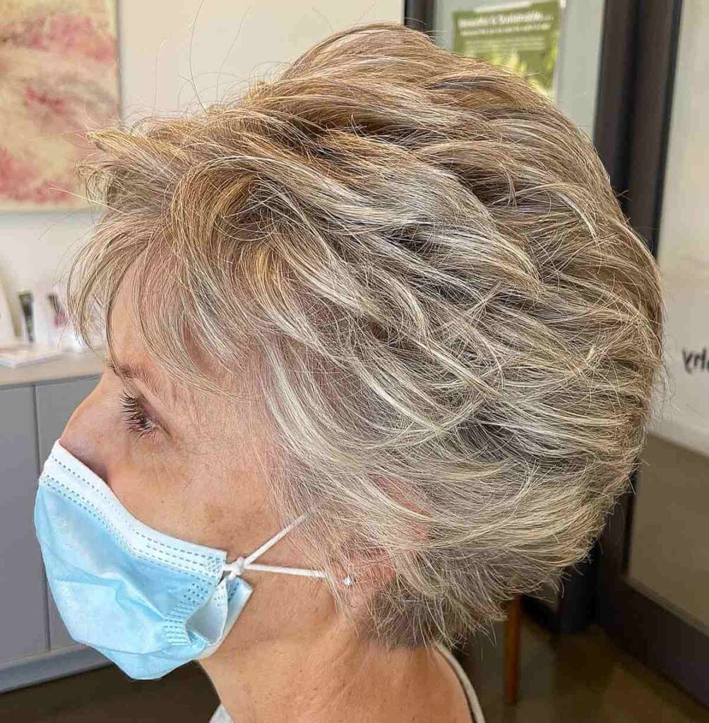 short piecey haircut with highlights for old ladies
