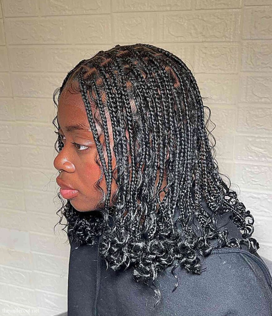 small boho knotless braids with curly ends