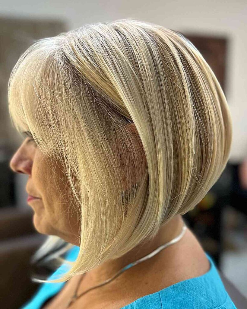 soft a line bob cut for older women with short hair