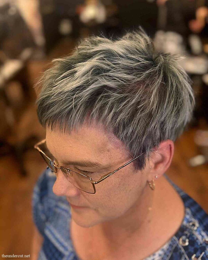spiky pixie with highlights on 50 year old ladies with specs