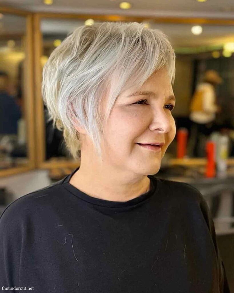 thick pixie shag with wispy layers for women turning 60