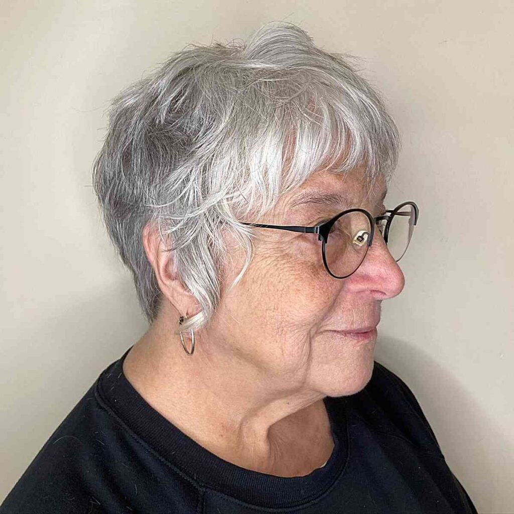 two toned gray pixie for grandmas with silver grey hair