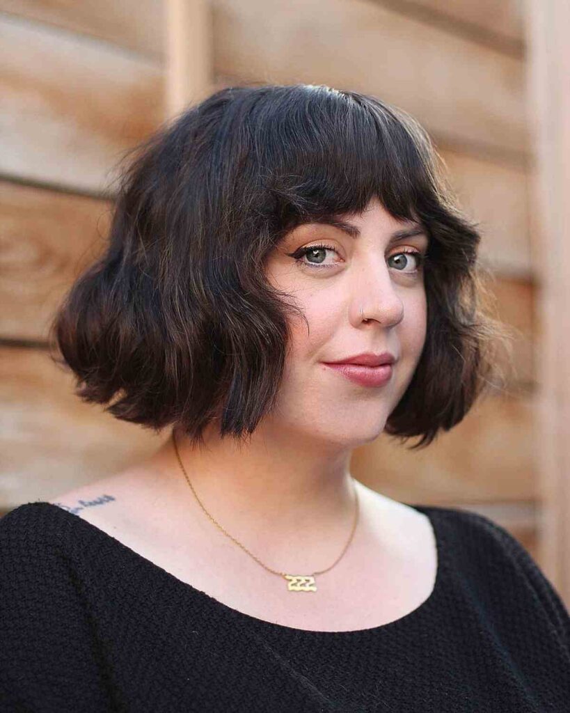 chin length bob haircut with bangs for chubby faces