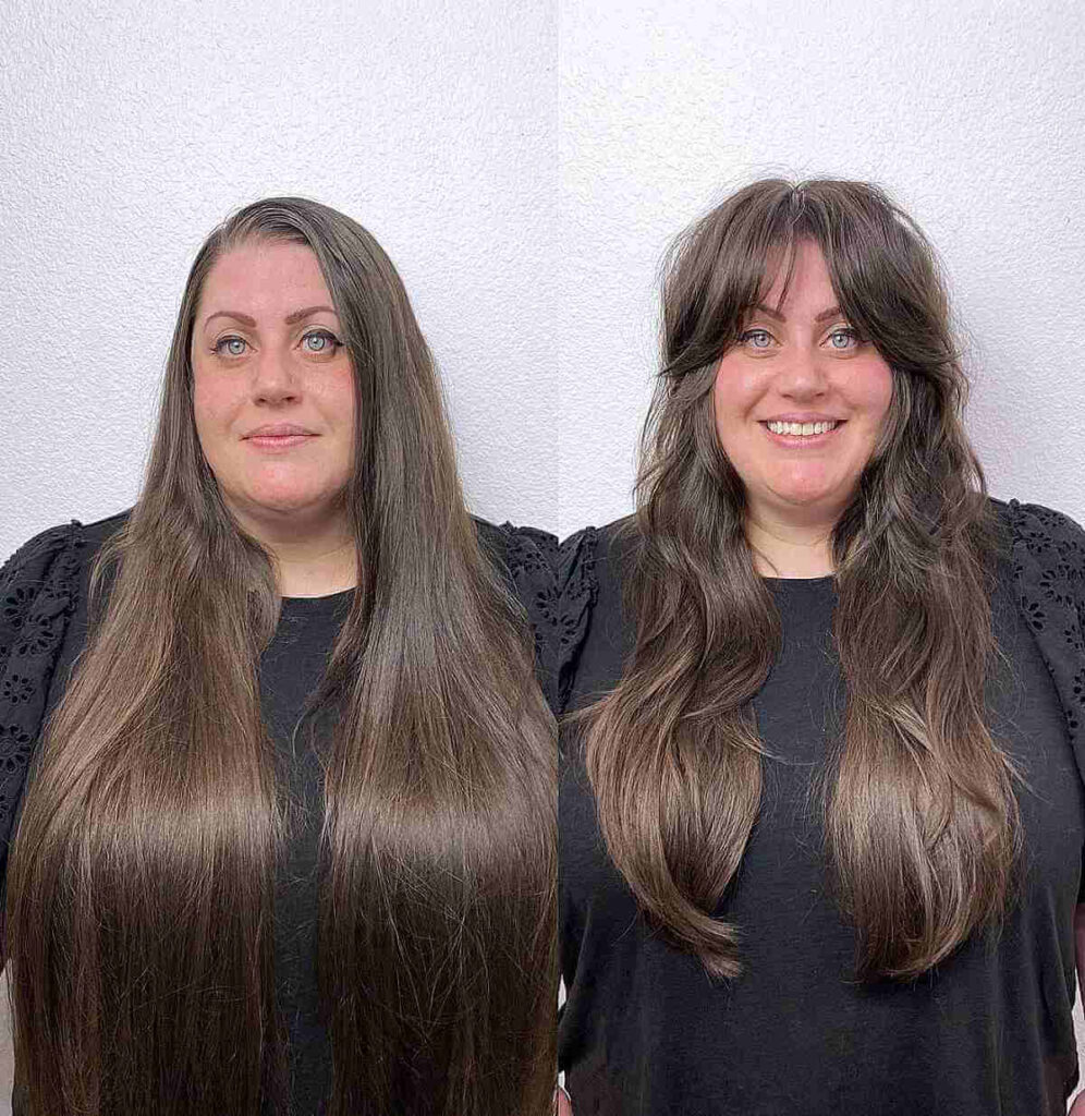 extra long hairstyle with layers for plus sized women over forty