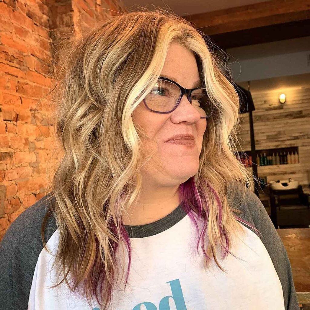 face framing balayage for women over with glasses