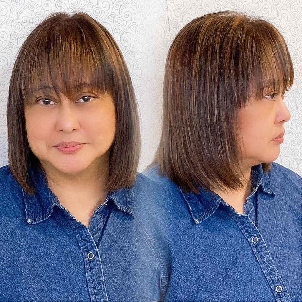 long blunt bob with bangs for year old women