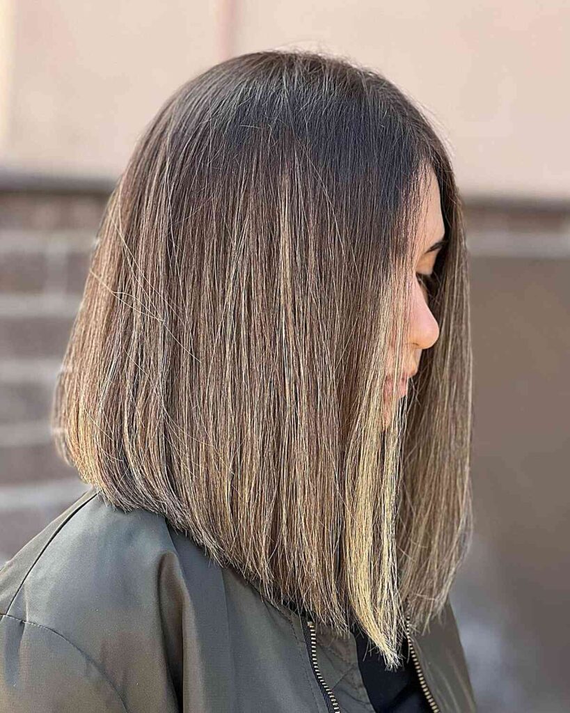 long bob for a round face with sun kissed highlights